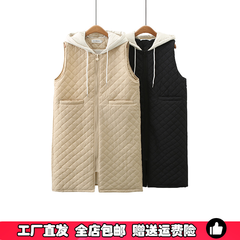 大码胖MM中长款连帽棉马甲女棉衣
