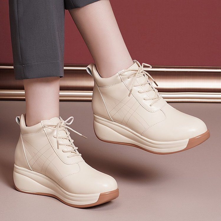 啄木鸟断码特价真皮圆头舒适外穿鞋新款内增高厚底休闲轻便棉鞋女