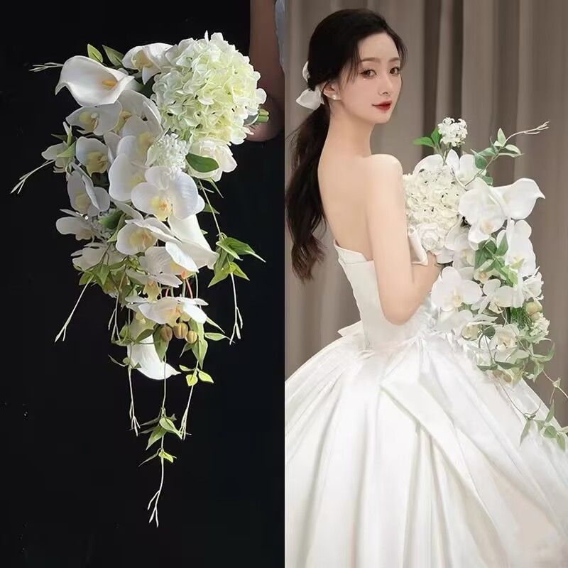手捧花假花瀑布水滴款新娘花束