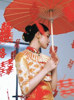 婚礼接亲中式婚伞喜字油伞红伞