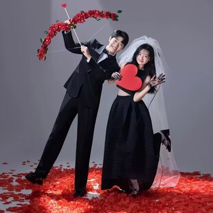 婚纱照黑纱主题红心弓箭粘花浪漫氛围拍照道具簪花簪花弓箭