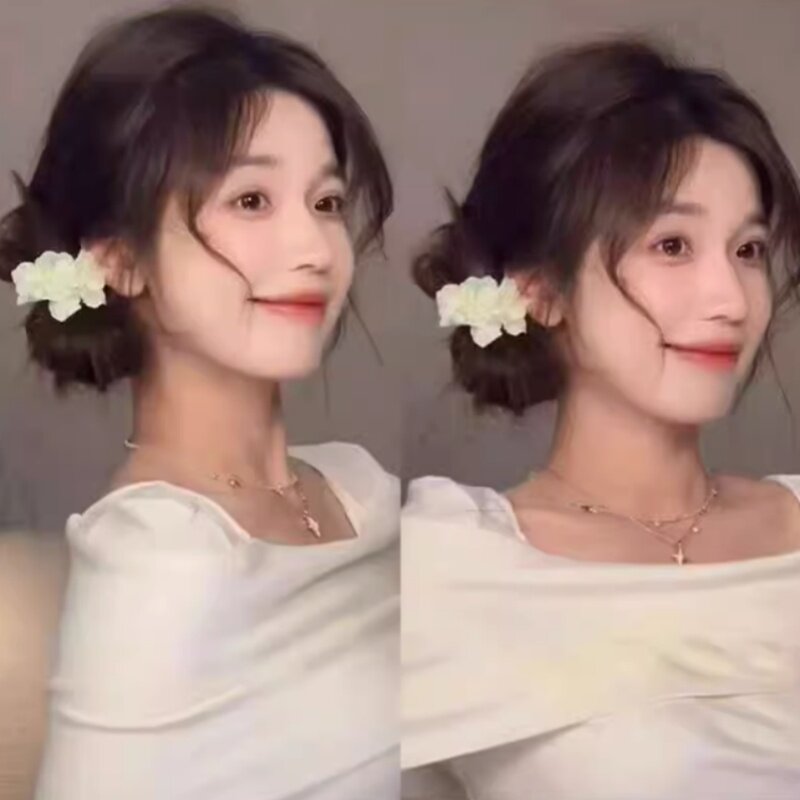 花朵发夹侧边山茶花丸子头发饰
