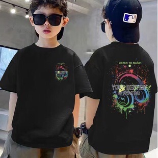 童装韩版男童短袖T恤2026夏季新款男孩个性印花儿童圆领纯棉上衣t
