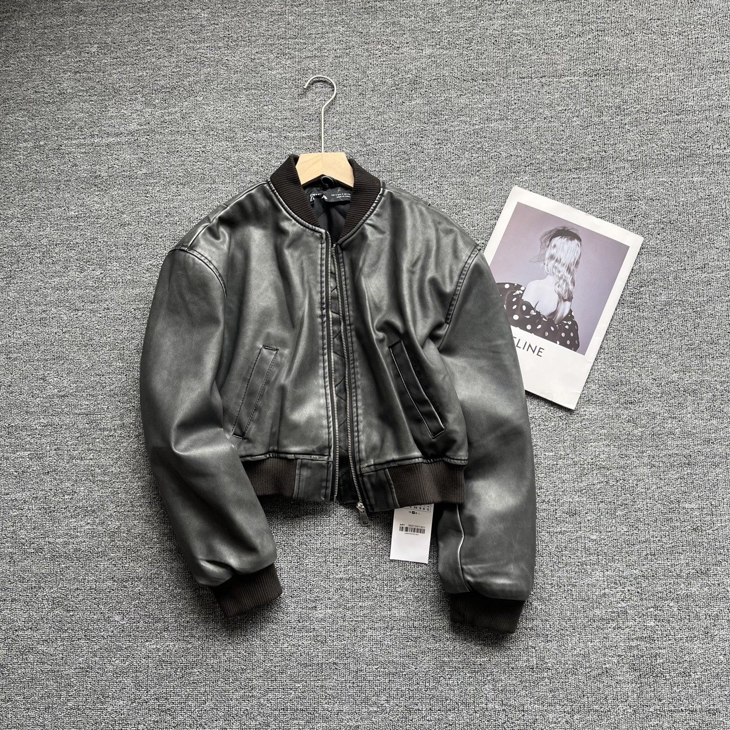 外贸女装复古水洗做旧夹棉皮衣女春秋新款宽松立领夹克棒球服外套