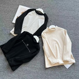 外贸童装中大男女童秋冬加厚打底衫半高领长袖纯色德容打底衫