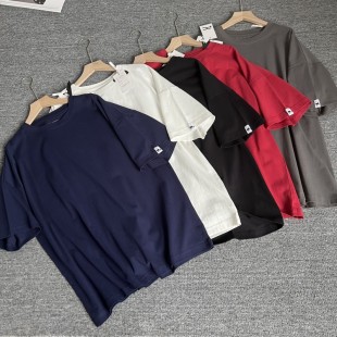 圆领大版 外贸原单纯棉T恤男士 夏季 新款 落肩上衣 宽松简约百搭短袖