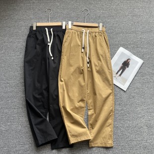 老爹裤 文艺范松紧腰休闲裤 小个子弹力水洗棉小脚裤 日单外贸女裤