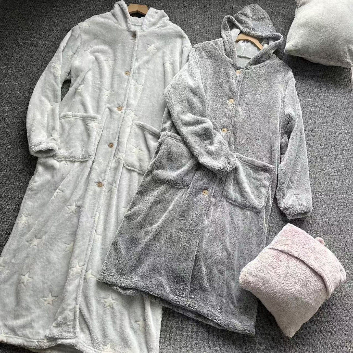 日单外贸秋冬季男女连帽家居服情侣睡袍系扣睡裙可收纳抱枕自发热,女士内衣/男士内衣/家居服,睡袍/浴袍,淘宝优惠券,粉丝福利购,淘宝优惠卷