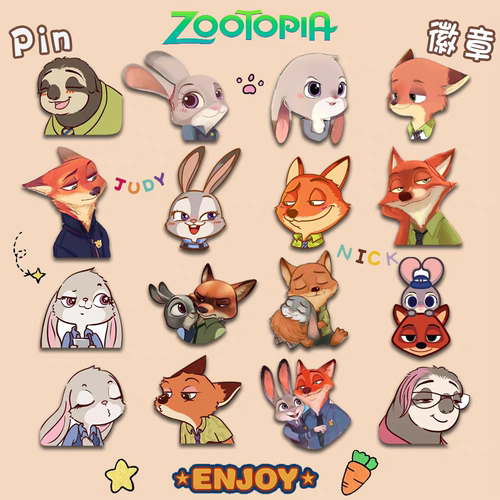 疯狂动物城周边卡通胸针兔子警官朱迪尼克别针衣服徽章痛包包挂件