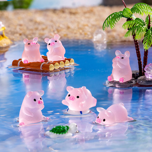 夜光配饰树脂小配件电脑桌面摆件玩具礼品夜光粉色小猪送女孩女生