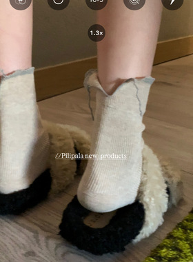 “开衩流苏袜”时髦搭配慵懒感棉袜子女中筒袜堆堆韩系ins风百搭