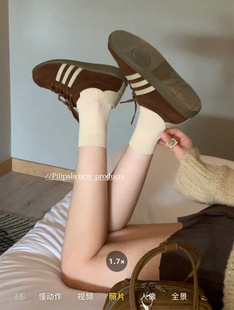 咸蛋黄酱 ins风日系纯色竖条纹理堆堆袜子女中长筒纯棉袜百搭
