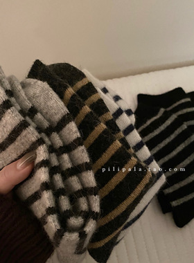 （经典条纹~/复古条纹兔羊毛袜堆堆袜中长筒保暖加厚秋冬袜子女