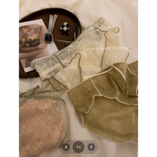 女纯棉夏薄款 内裤 抗菌柔软舒适蕾丝少女性感三角裤 微醺森林