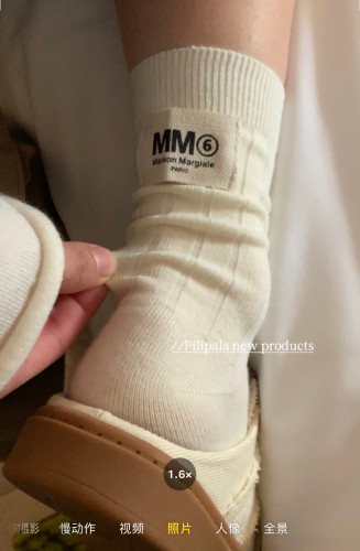 “MM基础百搭”休闲运动中筒袜子女黑白灰纯色堆堆袜纯棉吸汗韩版