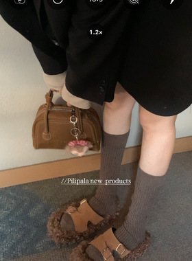 “北海道的冬天”羊绒保暖秋冬小腿堆堆袜中长筒纯色竖纹理美拉德