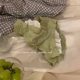 中腰荷叶边性感褶皱粉色抗菌 马卡龙甜点 甜美可爱少女纯棉内裤