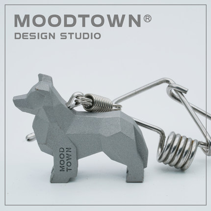 模范镇moodtown原创vintage工业风不锈钢礼品钥匙扣-边境牧羊犬