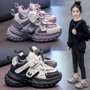 女童鞋子春秋2026新款软底轻便儿童运动鞋女孩爆款老爹鞋网面透气