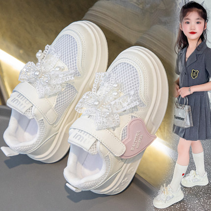 女童鞋子小白鞋2026新款夏季儿童镂空透气单网鞋软底轻便运动板鞋