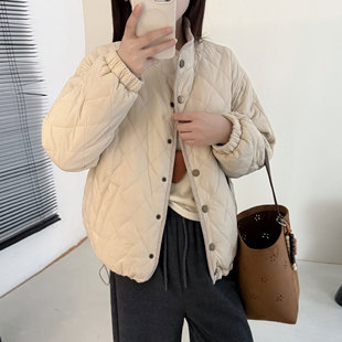 25秋冬新款 休闲立领双面穿棉服夹克复古菱格绗缝夹棉短外套