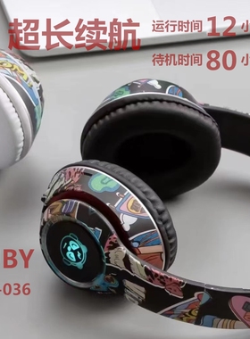 GJBY头戴式多功能插卡蓝牙耳机CA-036真无线主动降噪游戏电竞涂鸦