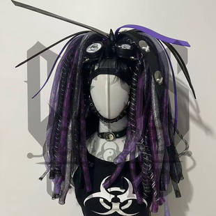 fall漫展头饰 亚文化定制电紫液双马尾赛博哥特Cyberlox 暗码 牌