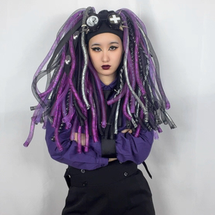 暗码牌-亚文化定制电紫液双马尾赛博哥特Cyberlox fall漫展头饰