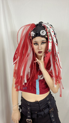 暗码牌-亚文化定制血色护士双马尾赛博哥特Cyberlox头饰