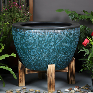 庭院大缸古法养鱼盆可配实木座大型落地阳台水缸客厅沉香木造景盆