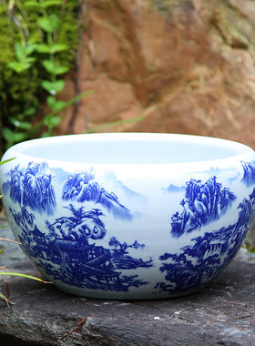 景德镇青花陶瓷缸荷花缸碗莲桌面金鱼缸铜钱草造景饭客厅阳台装饰