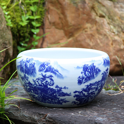 景德镇青花陶瓷缸荷花缸碗莲桌面金鱼缸铜钱草造景饭客厅阳台装饰