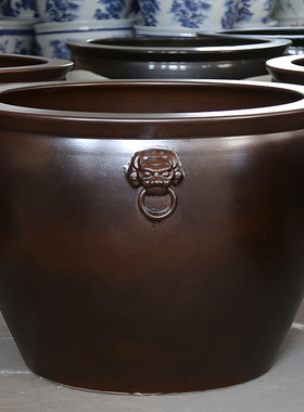 陶瓷落地大缸庭院屋檐接水缸造景古法养鱼盆客厅前台荷花缸碗莲缸