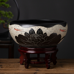 景德镇金鱼缸睡莲碗莲餐厅花插花盆陶瓷缸民宿酒店装饰小型乌龟盆