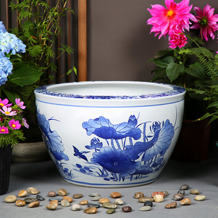 景德镇青花鱼缸荷花缸睡莲花盆庭院水缸甲鱼缸大型落地阳台古法缸