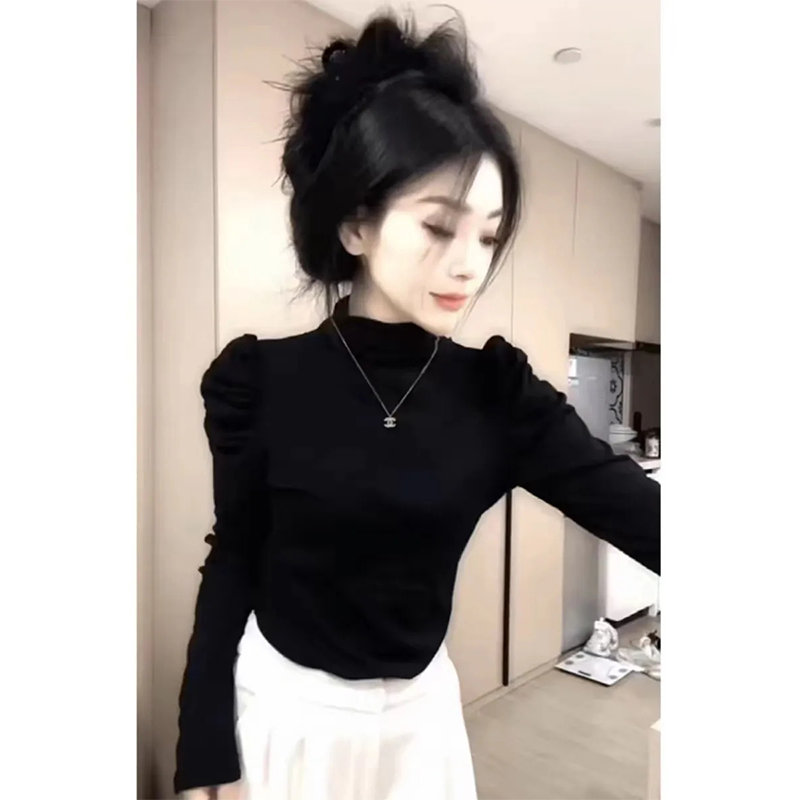 时尚加绒秋冬洋气泡袖高领