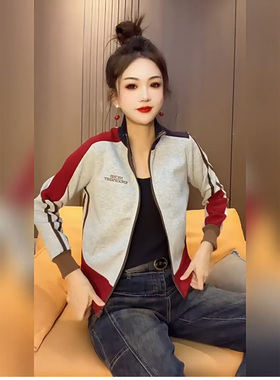 2025秋冬新款休闲时尚百搭显瘦针织卫衣外套开衫拉链立领上衣女