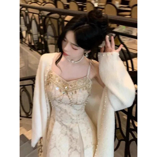 流光香槟小众设计高级感宫廷风轻礼服裙亮片提花生日裙吊带连衣裙