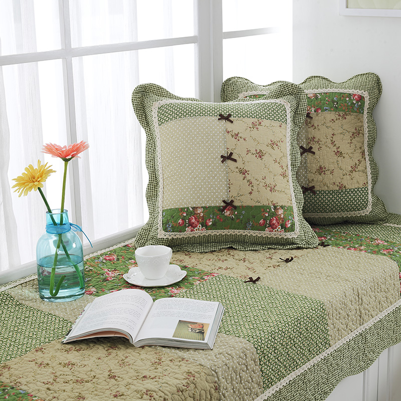 幕知全棉田园布艺防滑加厚飘窗垫