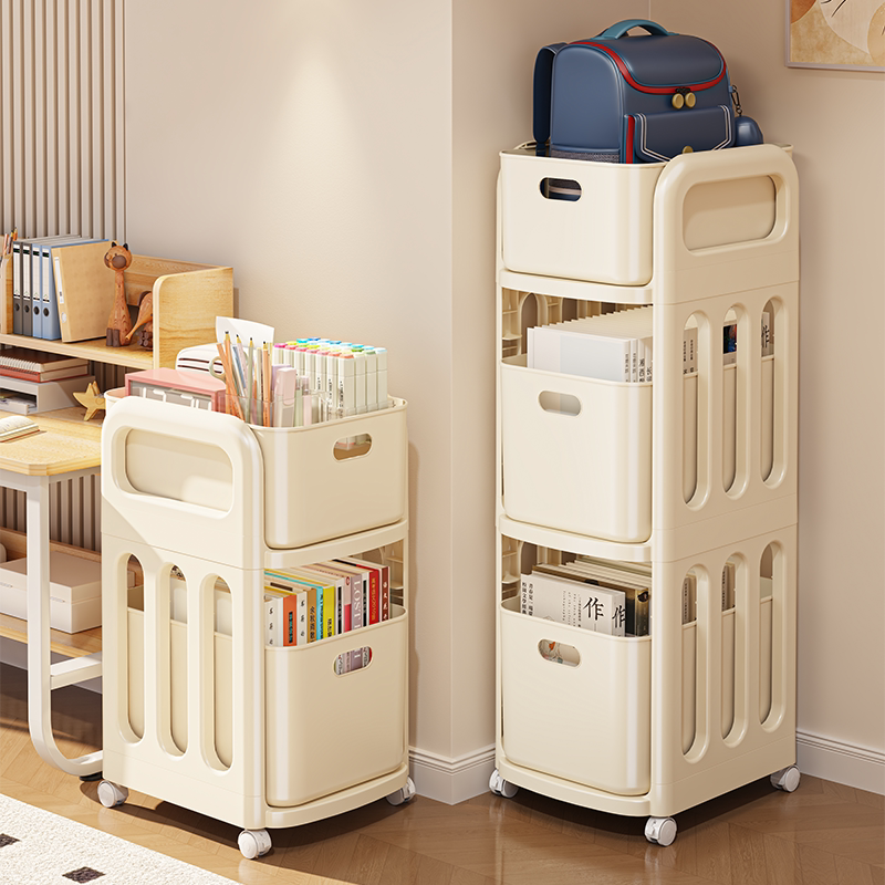 书包置物架可移动小推车书本收纳架办公室书桌下学生滑轮柜储物筐