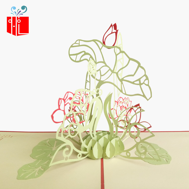 国庆节3d立体贺卡 立体荷花 韩国创意手工diy镂空纸雕元旦节卡片