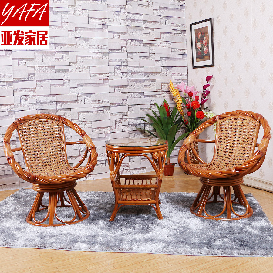 藤椅三件套天然真藤休闲椅茶几组合阳台桌椅单人小椅子藤编靠背椅