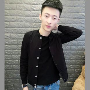 社会人外套修身立领男秋季潮男薄夹克精神小伙潮流帅气紧身上衣新