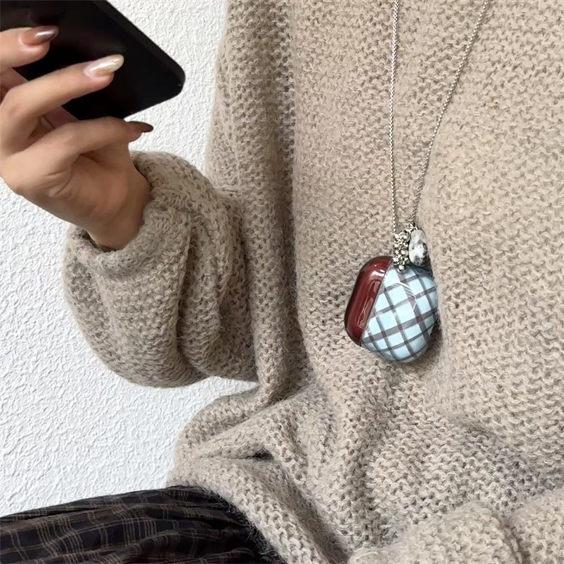 小众高级感复古蓝棕格纹适用AirPods4代保护套Pro保护壳AirPods3耳机套苹果airpods2二代三代蓝牙软壳挂脖款