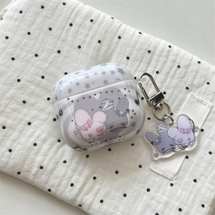 ins少女心可爱爱心双子星兔子适用AirPods4保护套AirPodsPro3代苹果耳机套airpods1/2无线蓝牙耳机软壳带挂件