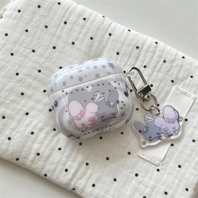 ins少女心可爱爱心双子星兔子适用AirPods4保护套AirPodsPro3代苹果耳机套airpods1/2无线蓝牙耳机软壳带挂件