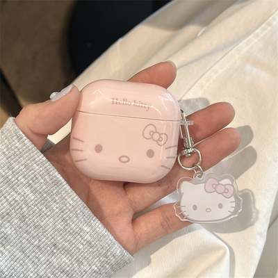 ins风少女心粉色可爱哈喽猫咪挂件适用AirPods4保护套AirPodsPro3代苹果耳机套airpods1/2无线蓝牙耳机软壳潮