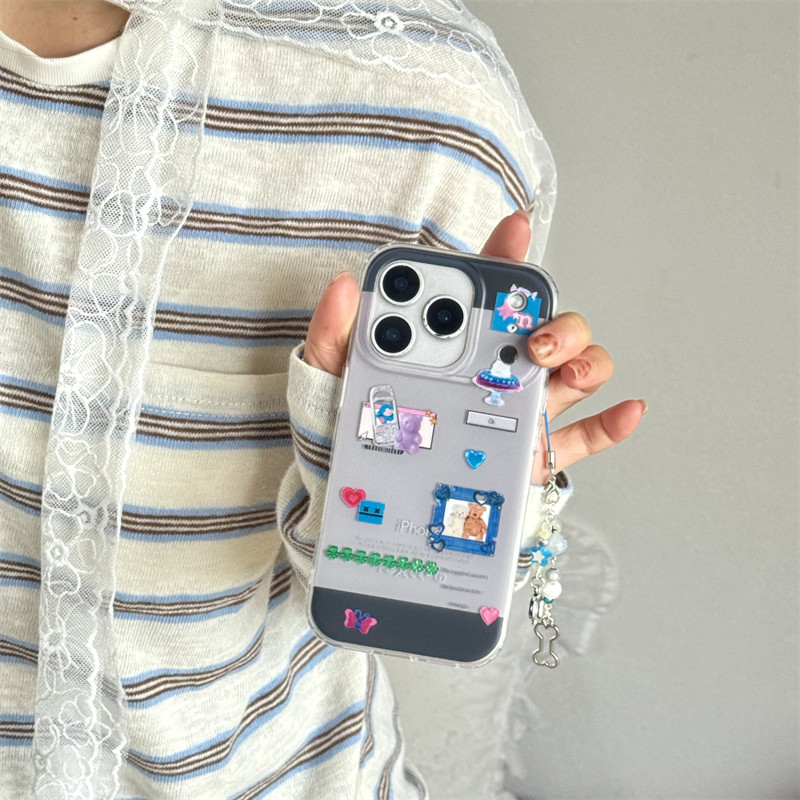 ins早古风ins可爱蝴蝶小熊插画适用苹果13pro手机壳16promax新款iphone17pro带挂件15双层14手机套全包防摔潮,3C数码配件,手机保护套/壳,淘宝优惠券,粉丝福利购,淘宝优惠卷