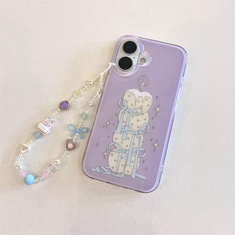 ins风紫色蜡烛礼物星星苹果13适用手机壳iphone16promax新款15闪粉双层14p少女心带链条全包防摔12保护套硬壳