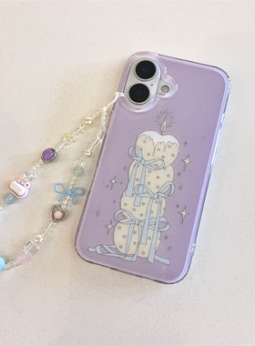 ins风紫色蜡烛礼物星星苹果13适用手机壳iphone16promax新款15闪粉双层14p少女心带链条全包防摔12保护套硬壳